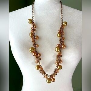 Faux Pearl Gold and Rose Gold Bauble Necklace 15” Long